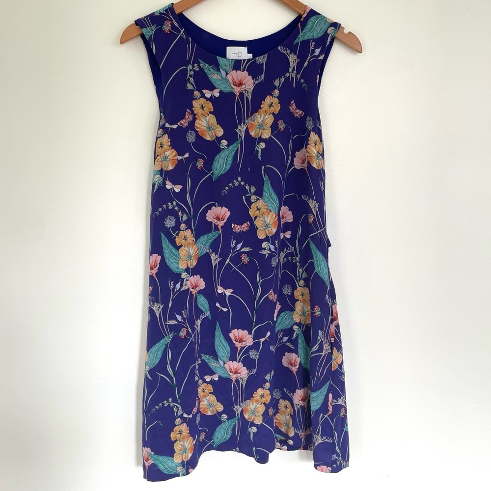 Anthropologie HD in Paris Hidden Isle Silk Dress Blue size 8 Floral - Picture 4 of 10